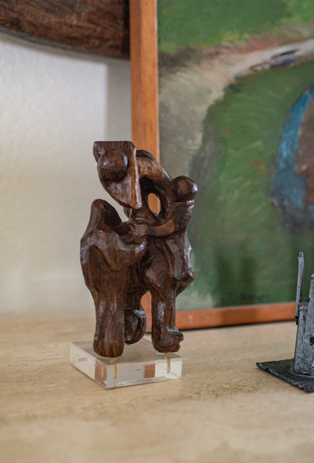 Vintage Hand Carved Wood Sculpture by Joan Strauss Carl